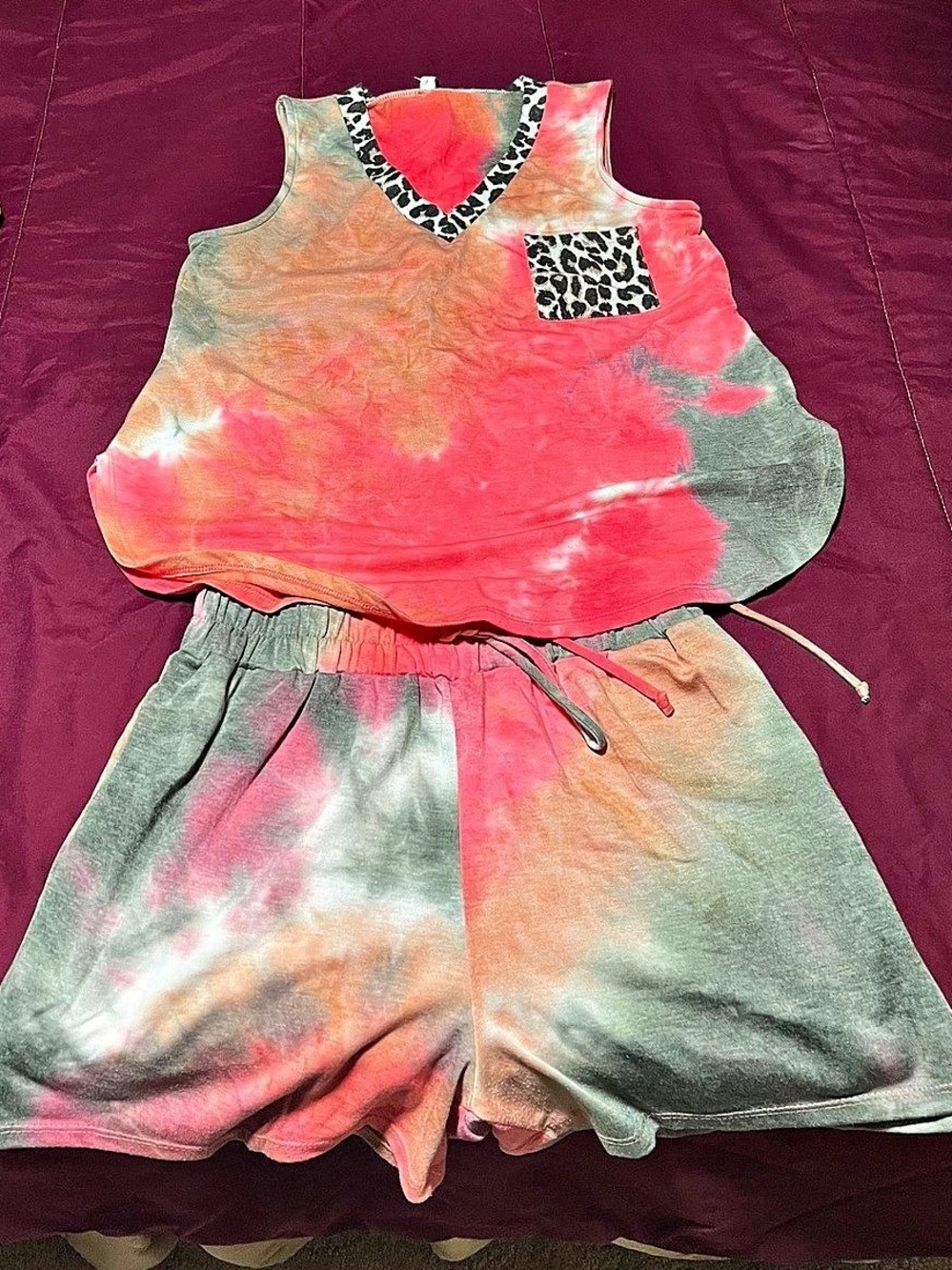 Emerald Tie Dye Animal Print Tank & Shorts Set Medium